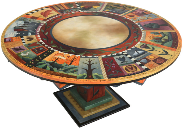 Sticks handmade dining table with colorful folk art imagery