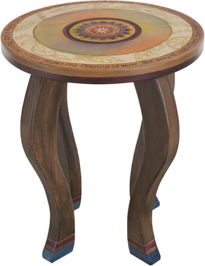 Round End Table –  Elegant and neutral end table with floral motifs