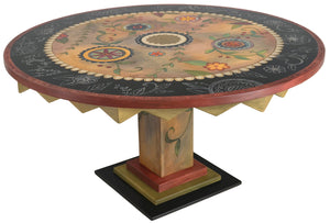 60" Round Dining Table – Beautiful contemporary floral dining table with colored center and black and white scratchboard border side view