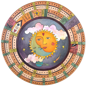 20" Cribbage Lazy Susan –  A celestial design with a moon nestled in a sun