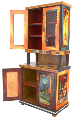 China Hutch –  "Approach Love and Cooking with Reckless Abandon" China hutch with sun and moon motif