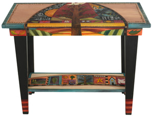 Sticks handmade sofa table with tree of life design and colorful life icons