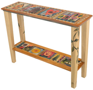 Sticks handmade sofa table with colorful folk art imagery