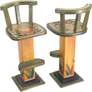 Stool Set with Backs –  Beautiful stool set with backs with floral motif with birds and vines