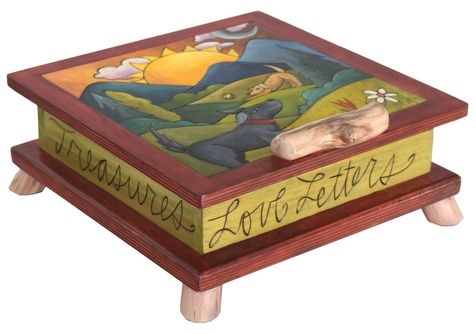 Keepsake Box – Friendly dogs play about in a hilly landscape motif