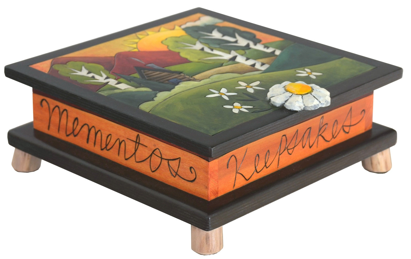 Keepsake Box – Mountainous landscape with a lodge and birch trees motif