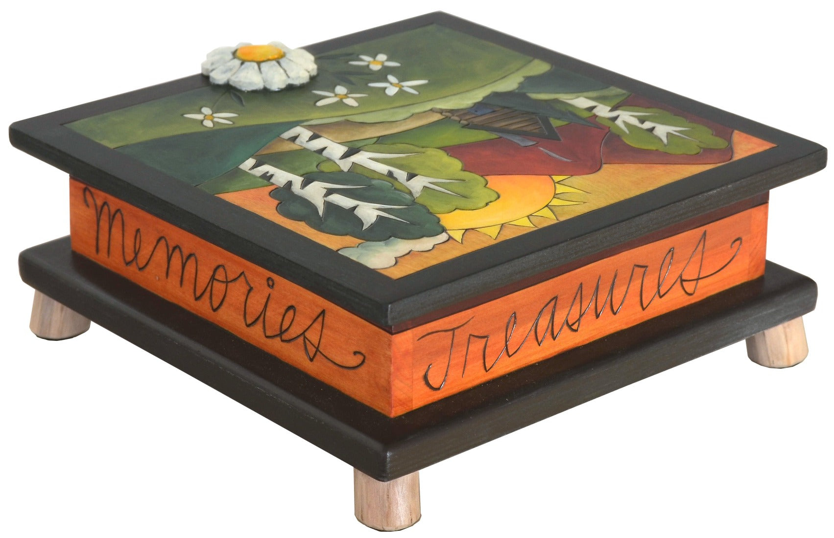 Keepsake Box – Mountainous landscape with a lodge and birch trees motif