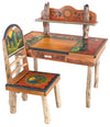 Desk with Shelf –  Beautiful and warm desk with mountain landscapes, sun and moon motif, and shelf