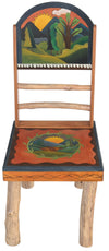 Desk with Shelf –  Beautiful and warm desk with mountain landscapes, sun and moon motif, and shelf