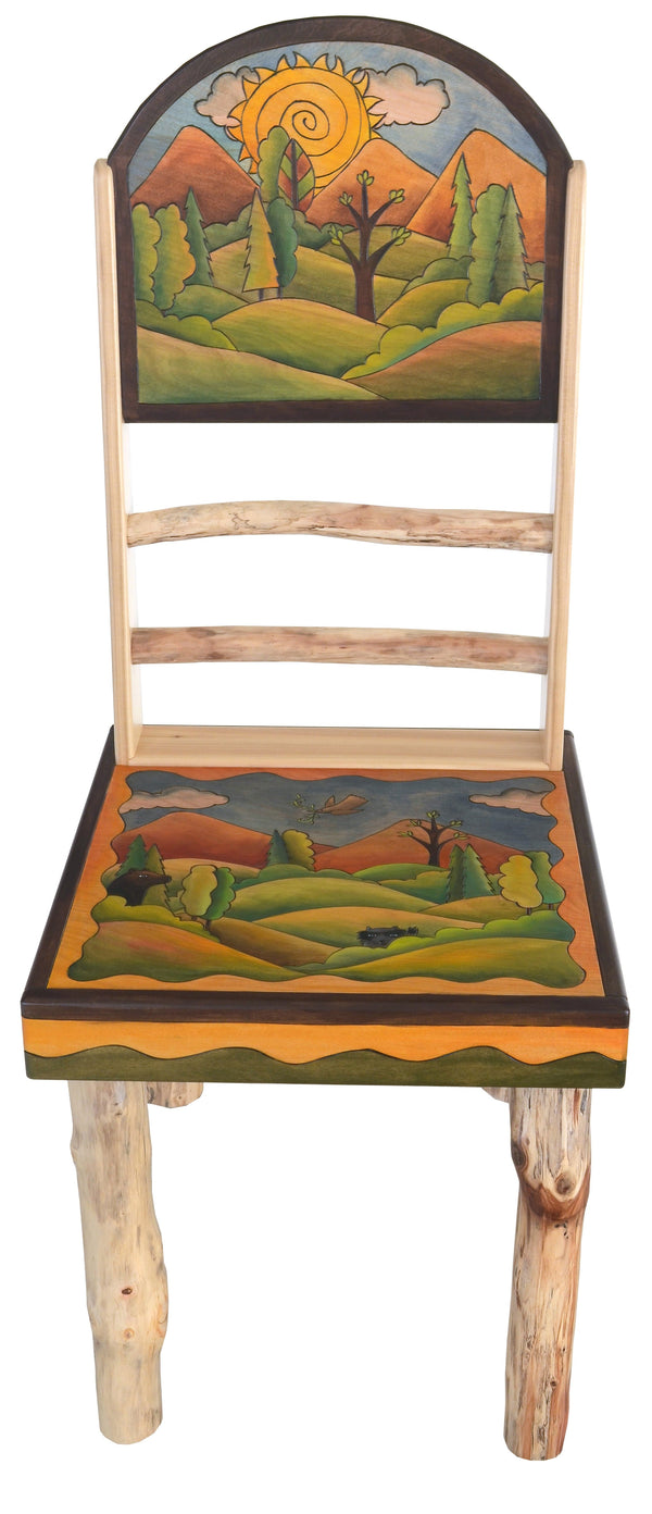 Desk with Shelf –  Playful mountain landscape desk with sun and moon motifs and shelf for books