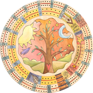20" Cribbage Lazy Susan –  Tree of life design in a pastel color palette