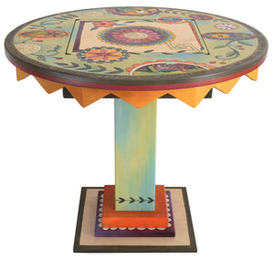 Flip-Top Game Table –  "Love Life Together" flip-top game table with checkerboard surrounded by bright and fun contemporary floral motif