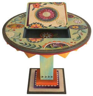 Flip-Top Game Table –  "Love Life Together" flip-top game table with checkerboard surrounded by bright and fun contemporary floral motif