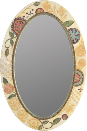 Oval Mirror –  Beautiful neutral and pastel oval mirror with floral motifs