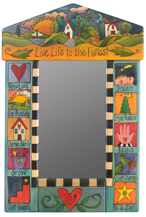Small Mirror –  "Life life to the fullest" farm landscape and boxed icon motif
