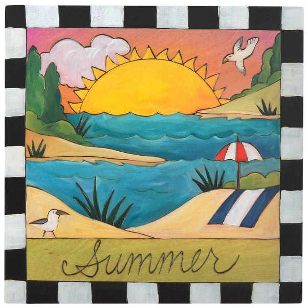 Sticks handmade wall plaque with "Summer" quote and beach landscape