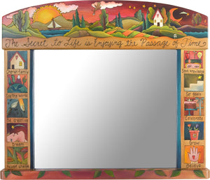 Large Horizontal Mirror –  "The secret to life is enjoying the passage of time" lovely warm-toned landscape and boxed icon mirror motif