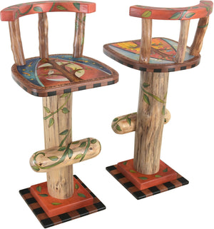 Stool Set with Backs –  Stool set with backs with sun and moon over the tree of life motif
