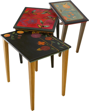 Nesting Table Set –  Pop of color nesting table set with beautiful contemporary floral motif