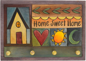 Horizontal Key Ring Plaque –  "Home Sweet Home" key ring plaque with colorful block icons and patterns
