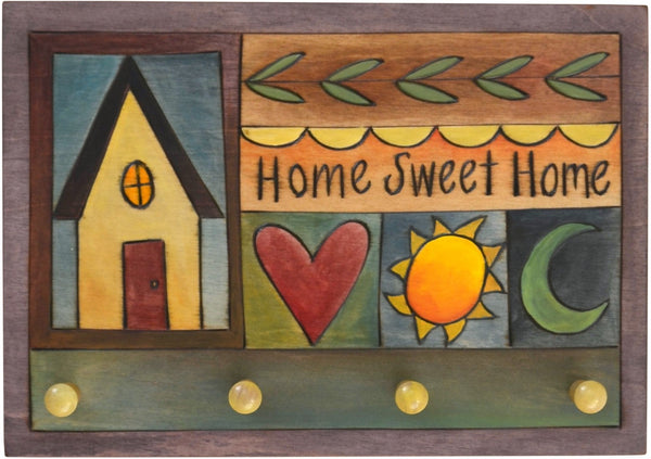 Horizontal Key Ring Plaque –  "Home Sweet Home" key ring plaque with colorful block icons and patterns