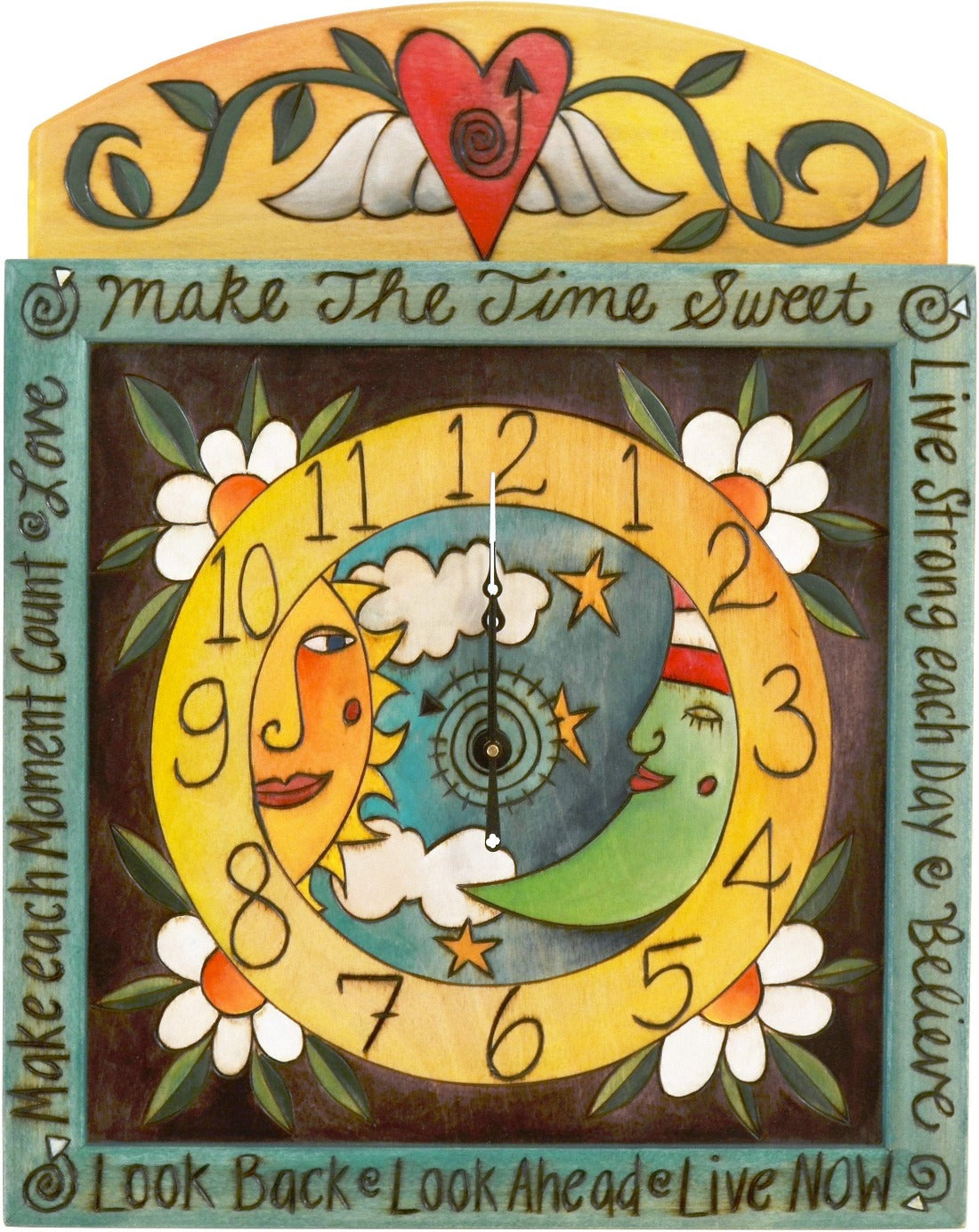 Square Wall Clock –  Lovely sun and moon themed wall clock with floral motifs