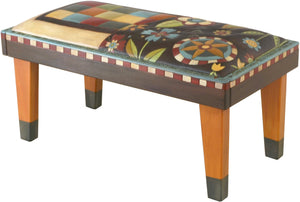 Sticks handmade 3' bench with leather and beautiful contemporary floral design
