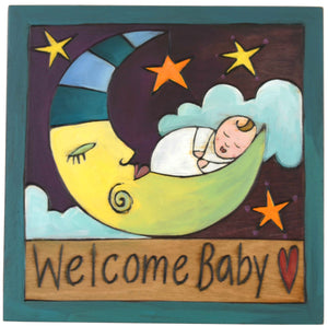 7"x7" Plaque –  "Welcome baby" sleeping baby motif