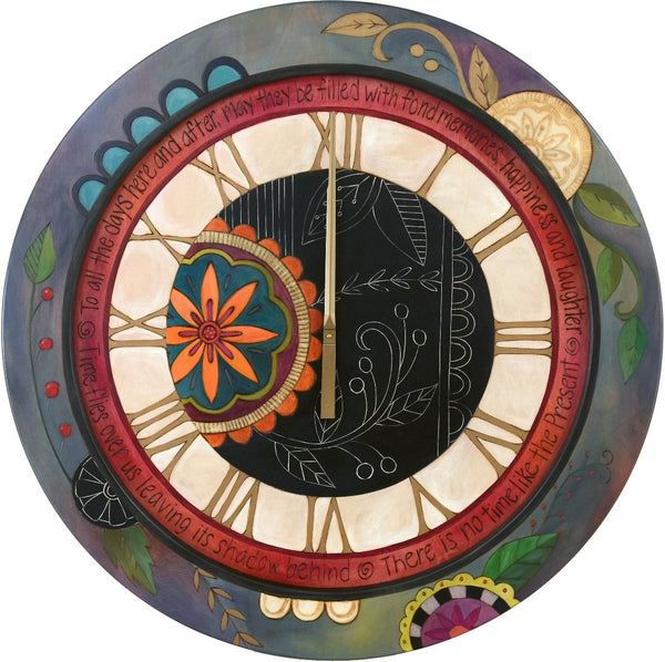 Sticks handmade 36"D wall clock with elegant, contemporary folk art motif