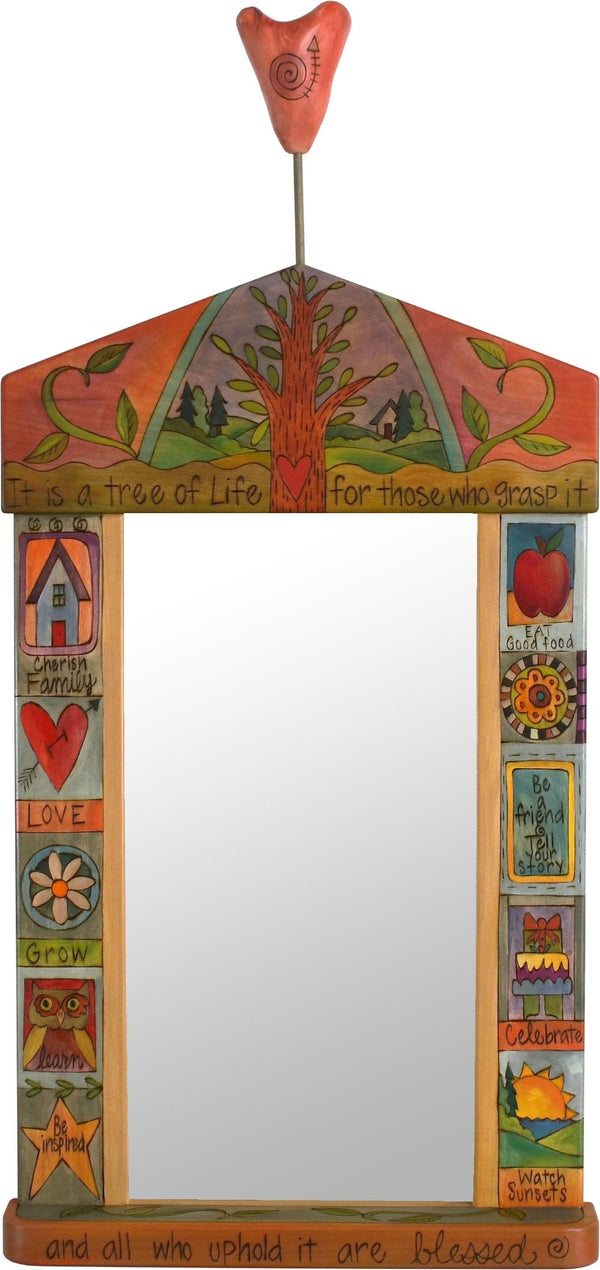 Large Mirror –  "It is a Tree of Life for those who Grasp it" mirror with tree motif and heart