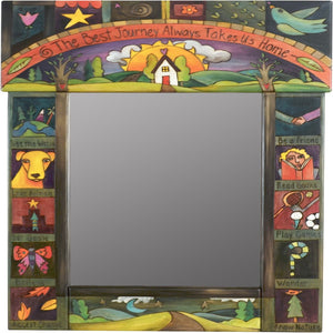 Medium Mirror –  "The Best Journey Always Takes Us Home" mirror with sunset behind home motif