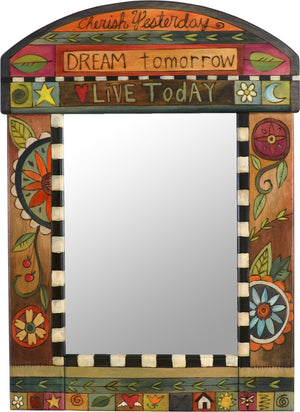 Medium Mirror –  "Cherish Yesterday/Dream Tomorrow/Live Today" mirror with floral motif