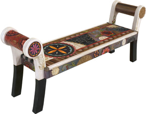 Rolled Arm Bench –  "Love is what Makes two People Sit in the Middle of the Bench when there is Plenty of Room at both Sides" rolled arm bench with contemporary floral motif