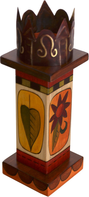 Small Pillar Candle Holder –  Colorful block icon candle holder with unique stamped metal element