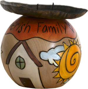 Ball Candle Holder –  "Cherish Family" candle holder with home and heart icons