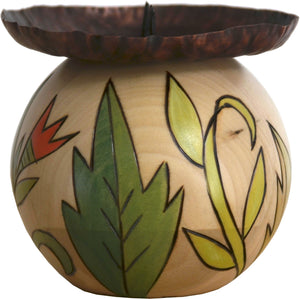 Ball Candle Holder –  Hand painted candle base with floral garden motifs