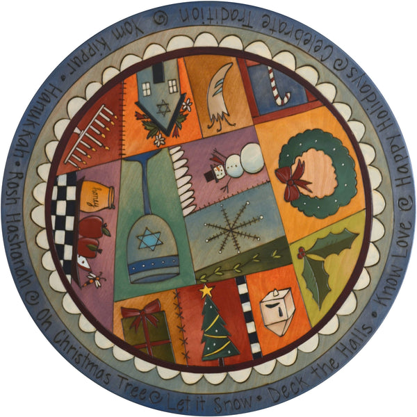 Sticks Handmade 20" winter holiday judaica lazy susan in blues