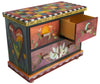 Small Dresser –  Beautiful dresser painted in rich hues with colorful block patterning and symbolic imagery