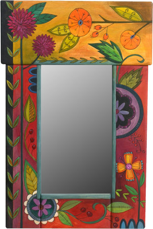 Small Mirror –  Colorful mirror with floral motifs painted in lovely rich hues