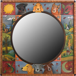 Square Mirror –  "Make Time to Play Every Day" mirror with happy dog motif