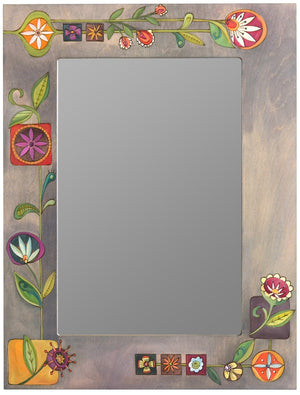 Rectangular Mirror –  A contemporary floral design pops off the neutral gray background