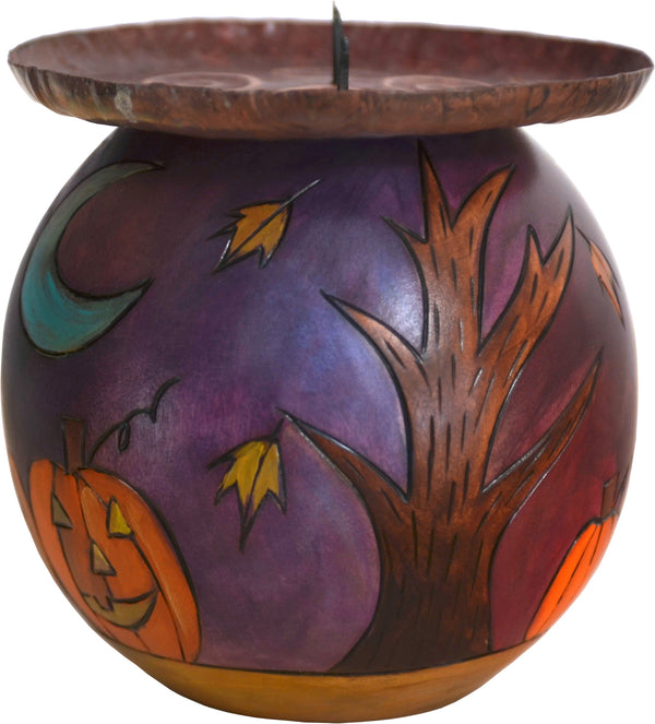 Ball Candle Holder –  "Happy Halloween" pumpkin patch landscape motif