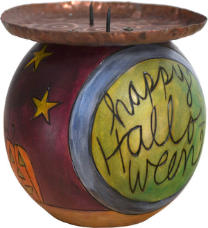 Ball Candle Holder –  "Happy Halloween" pumpkin patch landscape motif