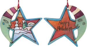 Moon and Star Ornament –  "Happy Holidays" moon and star ornament sleepy mister moon and snowman motif