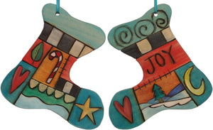 Stocking Ornament –  "Joy" stocking ornament with candy cane and heart motif