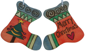 Stocking Ornament –  "Merry Christmas" stocking ornament with Christmas tree and heart motif
