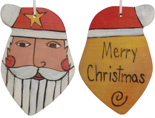 Santa Ornament –  "Merry Christmas" Santa ornament with yellow orange back