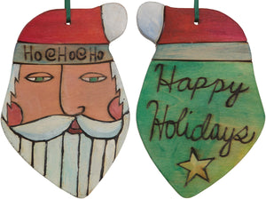 Santa Ornament –  "Happy Holidays" Santa ornament with green back