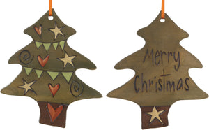 Christmas Tree Ornament –  "Merry Christmas" Christmas tree ornament with dark green Christmas tree motif