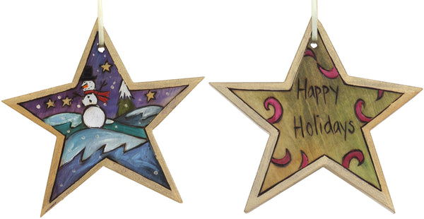 Star Ornament –  "Happy Holidays" star ornament with smiley snowman motif